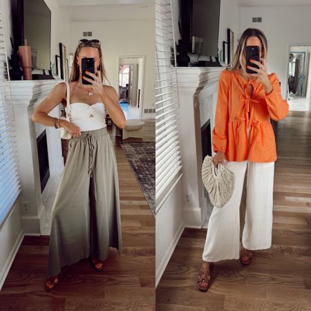 Outfits with Europe vacay vibes! Green pants, small, linen pants, medium, tube top and blouse both small! 

#LTKSeasonal #LTKStyleTip #LTKFindsUnder100