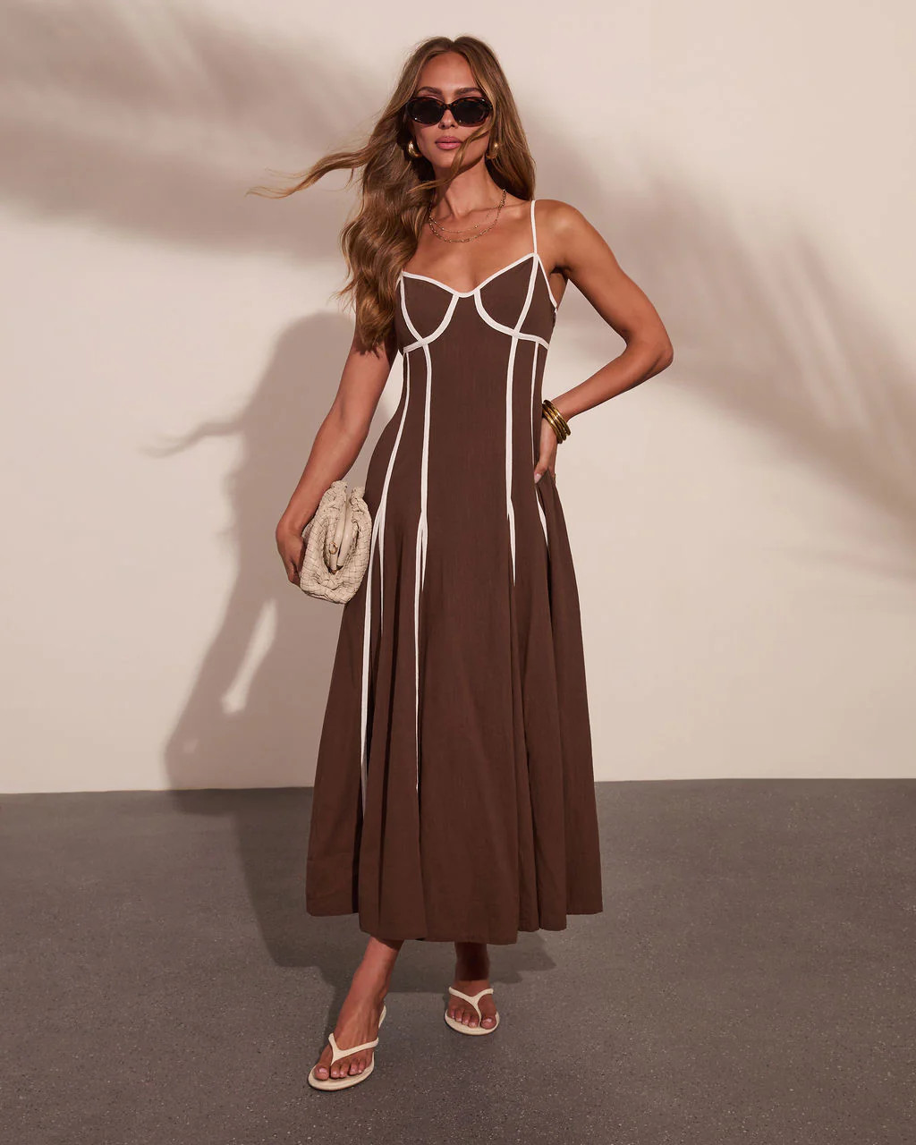 Adriah Contrast Trim Fit and Flare Maxi Dress | VICI