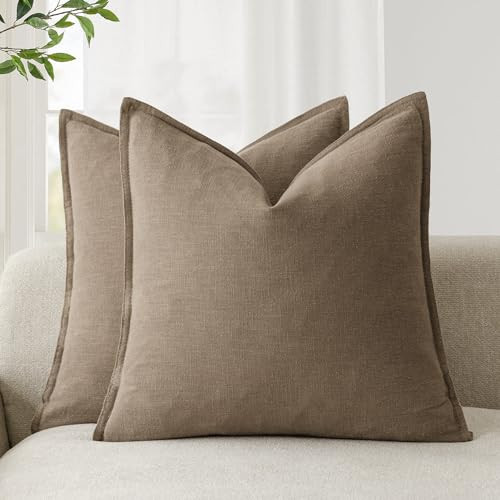 Foindtower Pack of 2, Decorative Linen Soild Throw Pillow Covers Soft Accent Cushion Case Boho Farmhouse Neutral Pillowcase for Chair Couch Sofa Bedroom Living Room Home Decor 20 x 20 Inch Light Brown | Amazon (US)