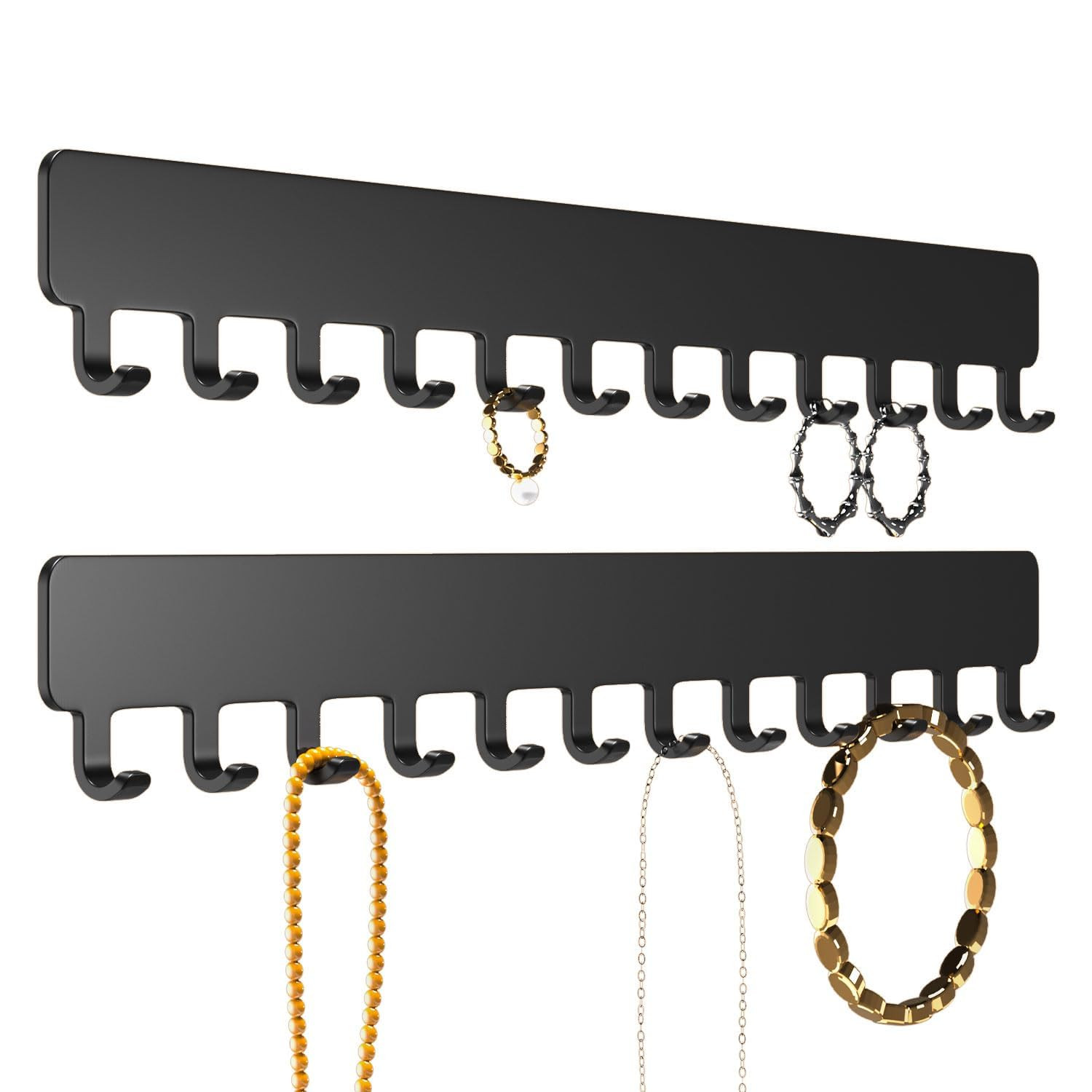 Necklace Holder - Hanging Jewelry Organizer, Self-Adhesive, Wall Mount, 2 PCS, Black | Amazon (US)