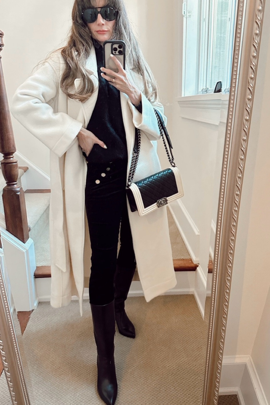 Black and white winter outfit 
Look elegant in ivory coat
Velvet pants
Pointy toe boots and quilted bag
15% off boots with code ziba15offf

#LTKFindsUnder100 #LTKSeasonal #LTKStyleTip