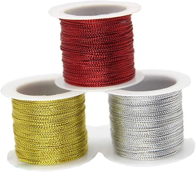 3 Rolls 196.8 Ft Tinsel String Craft Making Cord Non Stretch Jewelry Making Gift Wrap Ribbon Meta... | Amazon (US)
