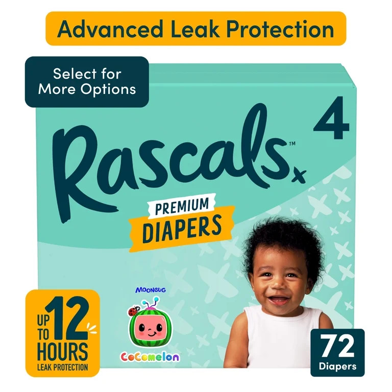 Rascals Premium Absorbent Baby Diapers Size 4, 72 Count | Walmart (US)