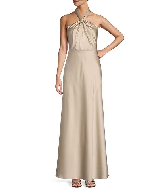 Hana Satin Halter Neck Sleeveless A-Line Dress | Dillard's