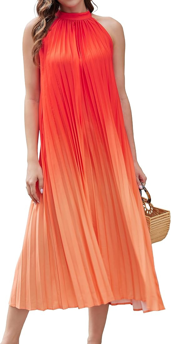 Sxidecgqi Women's Summer Sleeveless Tie Dyed Mini Swing Chiffon Dress with Belt | Amazon (US)