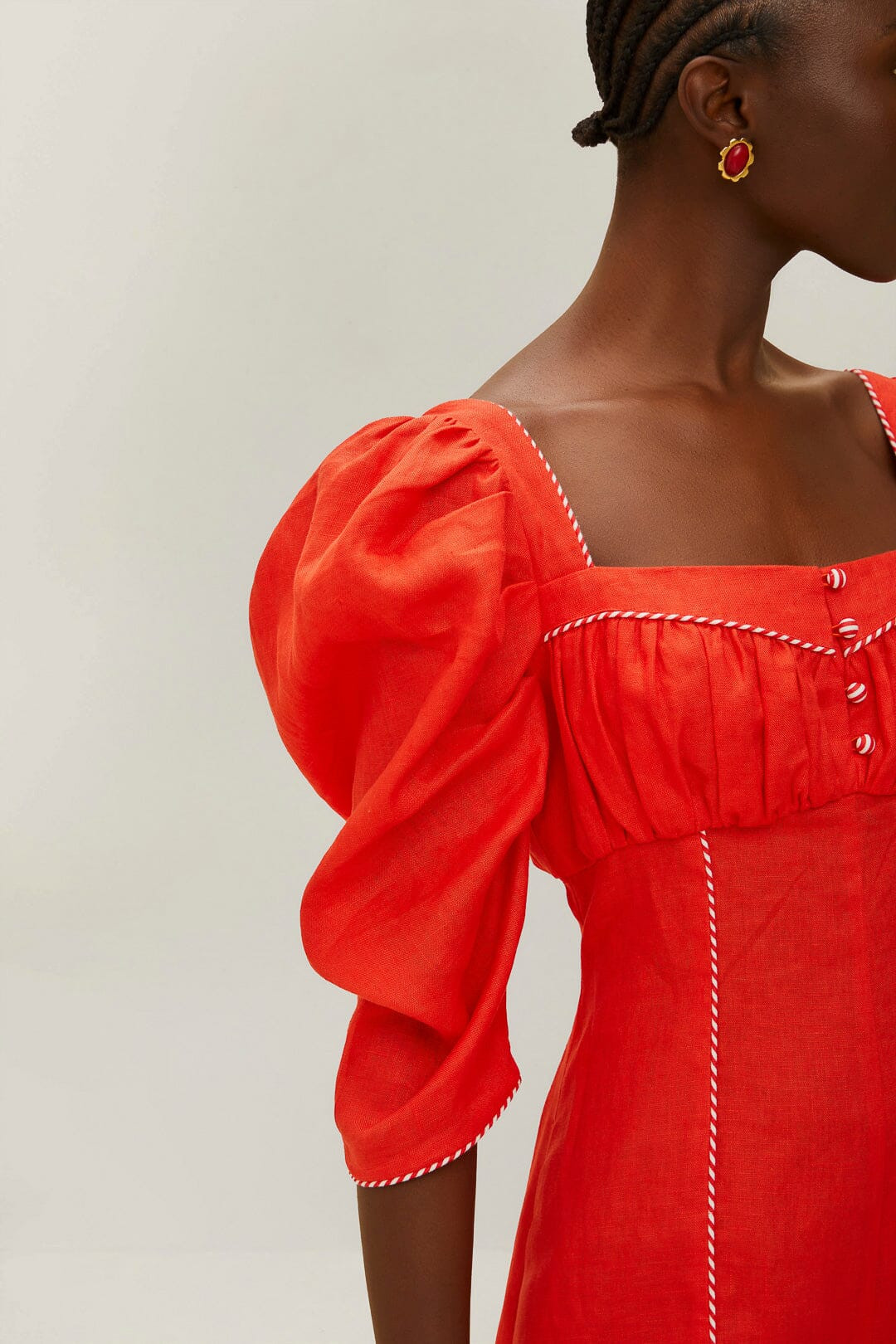 Red Puff Sleeve Romper | FarmRio (US)