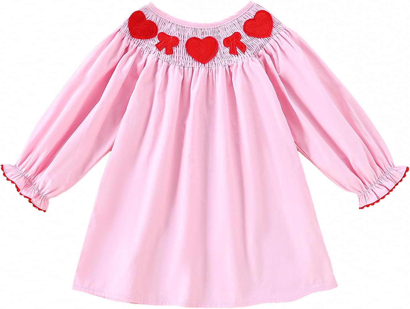 Toddler Baby Girl Valentines Day Outfit Heart Embroidery Smocked Dress Long Sleeve Princess Dress... | Amazon (US)