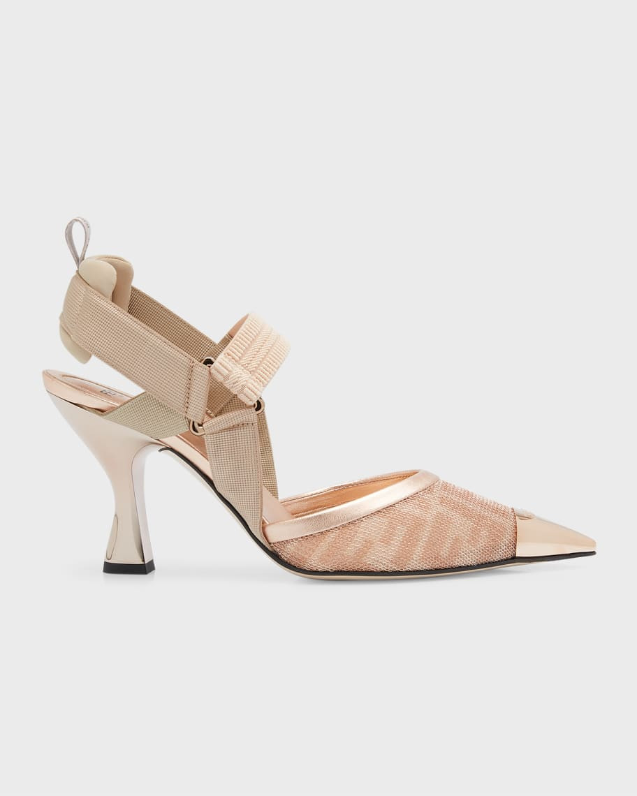 Fendi Colibri Metallic FF Mesh Slingback Pumps | Neiman Marcus