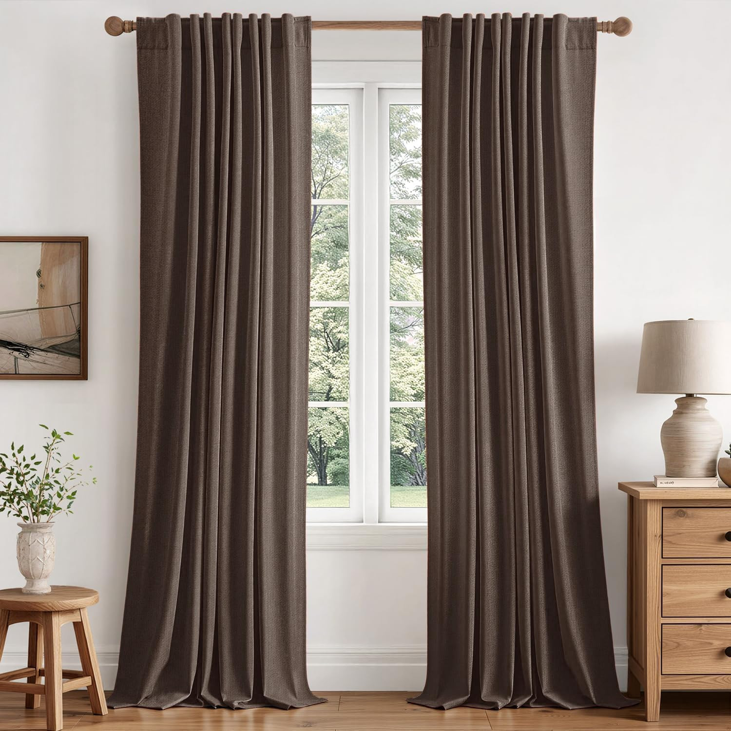 MIULEE 100% Blackout Linen Curtains for Bedroom 40W x 84L Drak Brown | Amazon (US)
