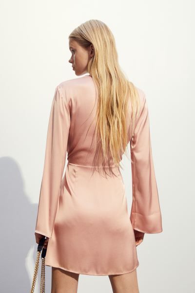 Satin Wrap Dress - Powder pink - Ladies | H&M US | H&M (US + CA)