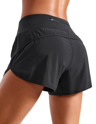 CRZ YOGA Mid Waisted Running Shorts for Women Soft Gym Athletic Workout Shorts with Zipper Pocket Liner Quick Dry Black Small | Amazon (US)