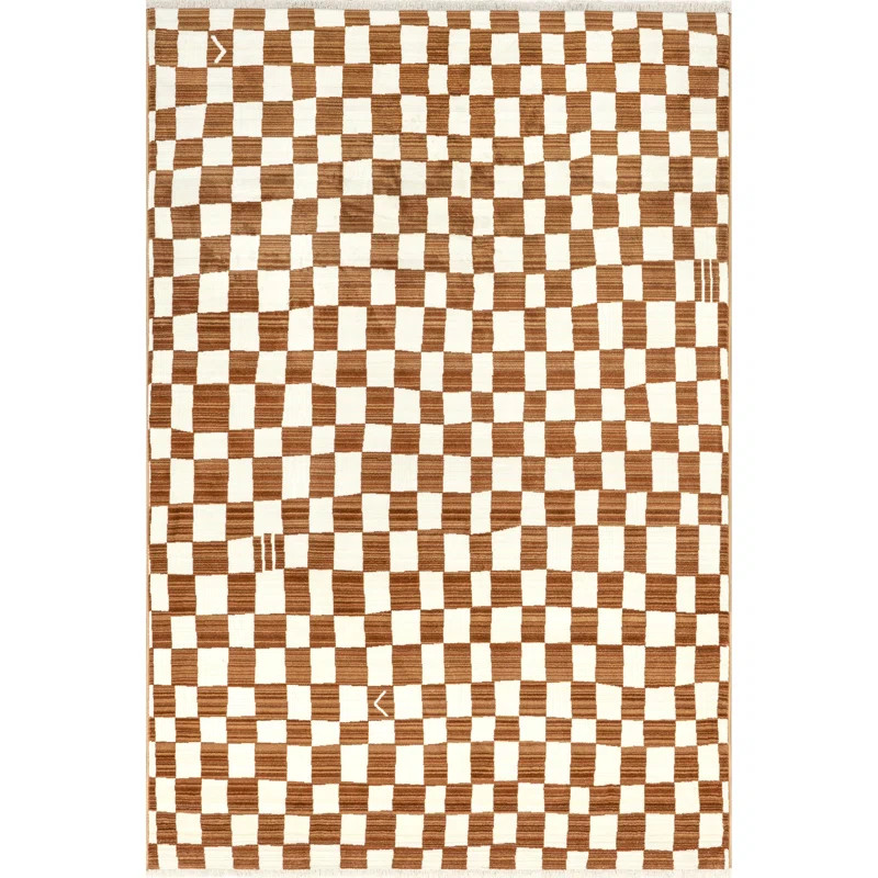 Dominique Geometric Area Rug for Living Room Bedroom Dining Room Kitchen, Orange/Ivory | Wayfair North America