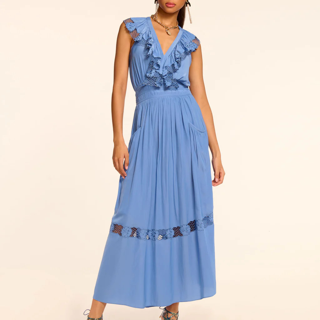 Laila V-Neck Smocked Embroidered Maxi Dress | Ramy Brook