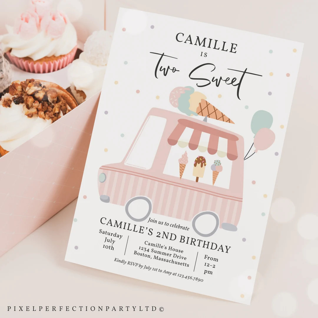 Editable Ice Cream Truck Birthday Party Invitation Ice Cream - Etsy | Etsy (US)