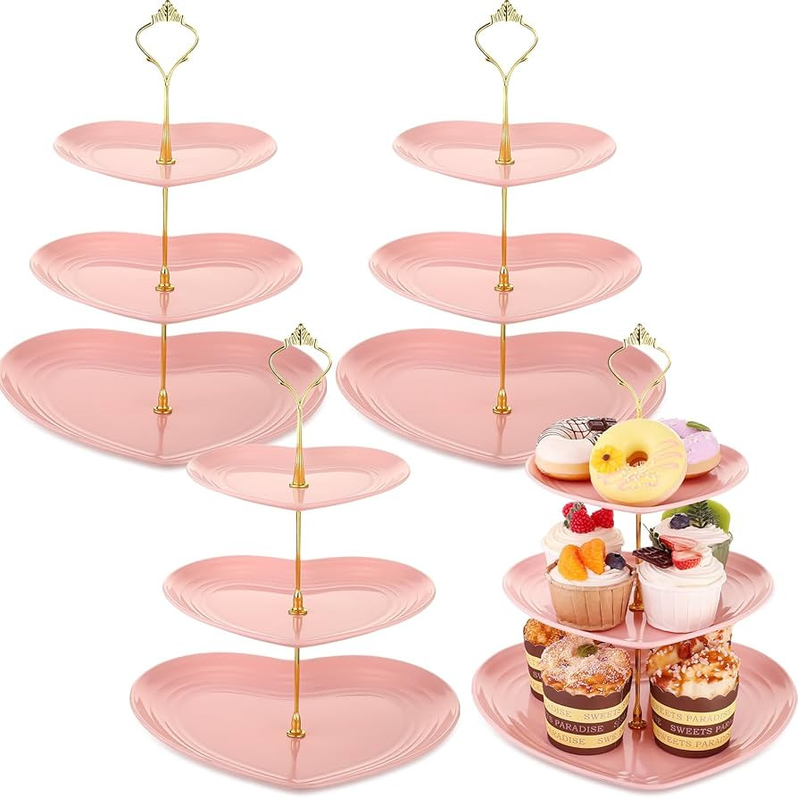 Layhit 4 Pack Valentine's Day 3 Tier Cupcake Stand Heart Shaped 3 Tiered Serving Trays for Party ... | Amazon (US)