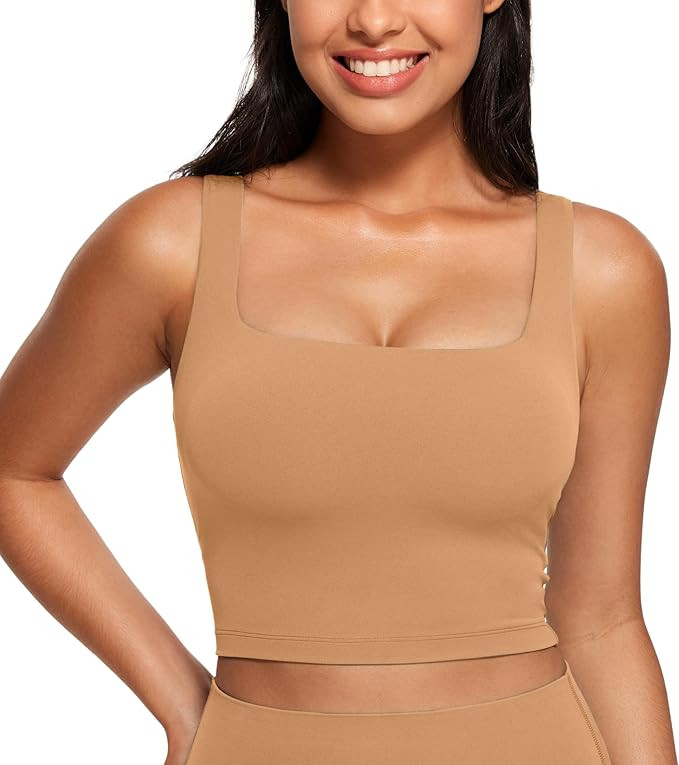 CRZ YOGA Butterluxe Womens Square Neck Longline Sports Bra - Workout Crop Tank Tops Padded with B... | Amazon (US)