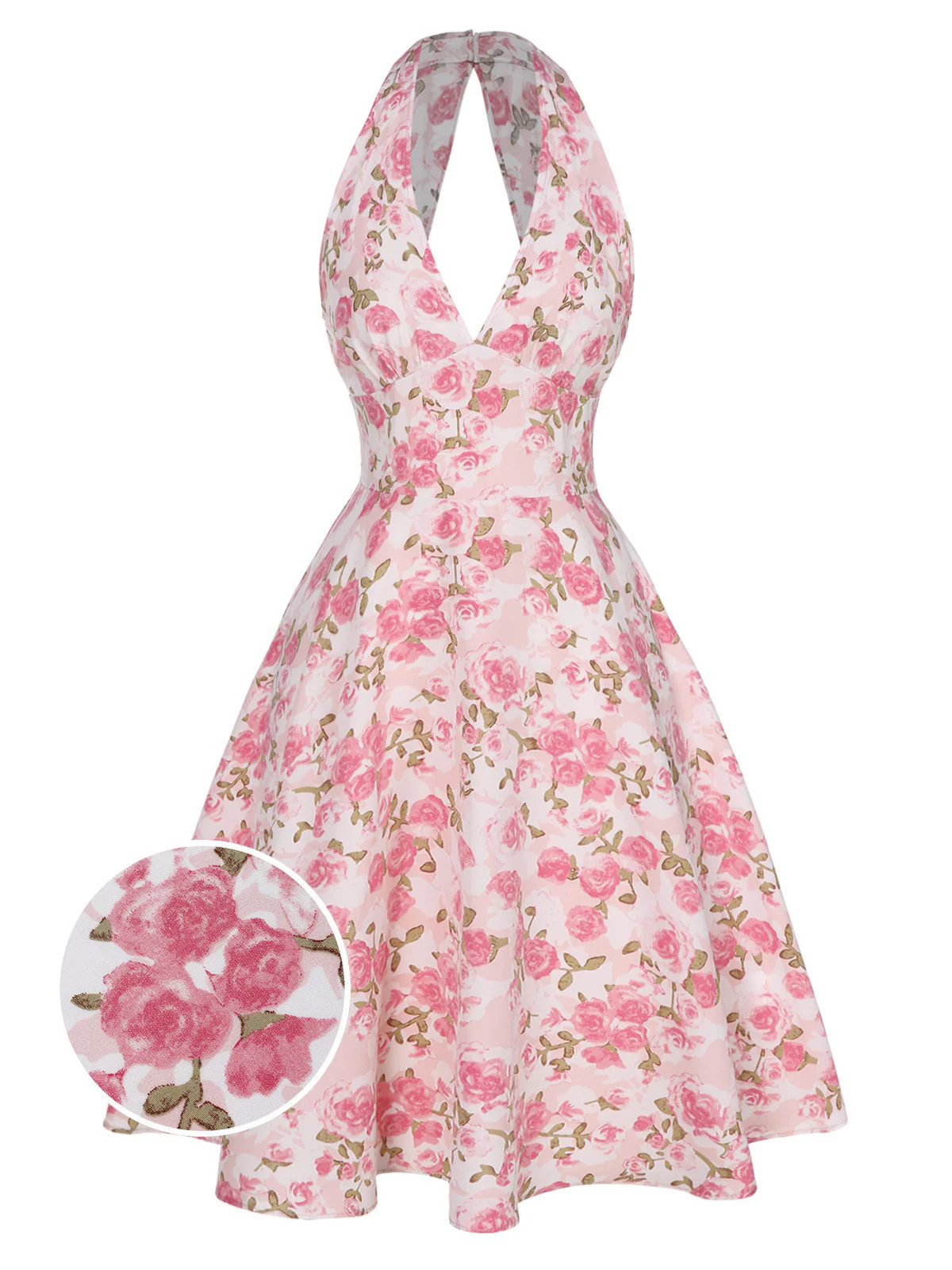Pink 1950s Floral V-Neck Dress | Retro Stage