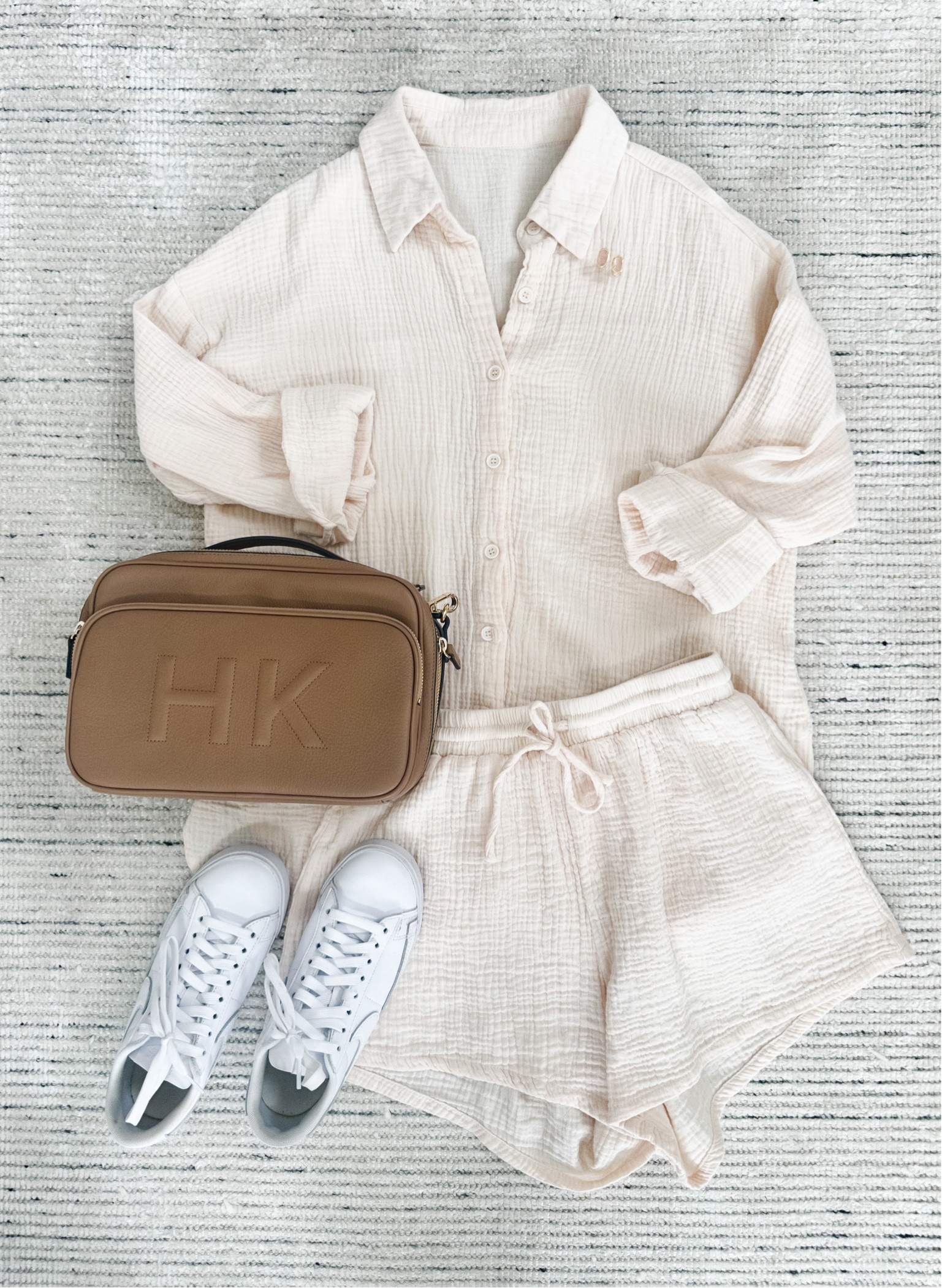 Two piece beige set paired with sneakers for a chic look! Love this for running errands, lunches and more. Can be dressed up with sandals! Super comfortable and comes in a few colors 

#LTKSeasonal #LTKstyletip
