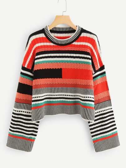 SHEIN Wide Sleeve Striped Sweater | SHEIN