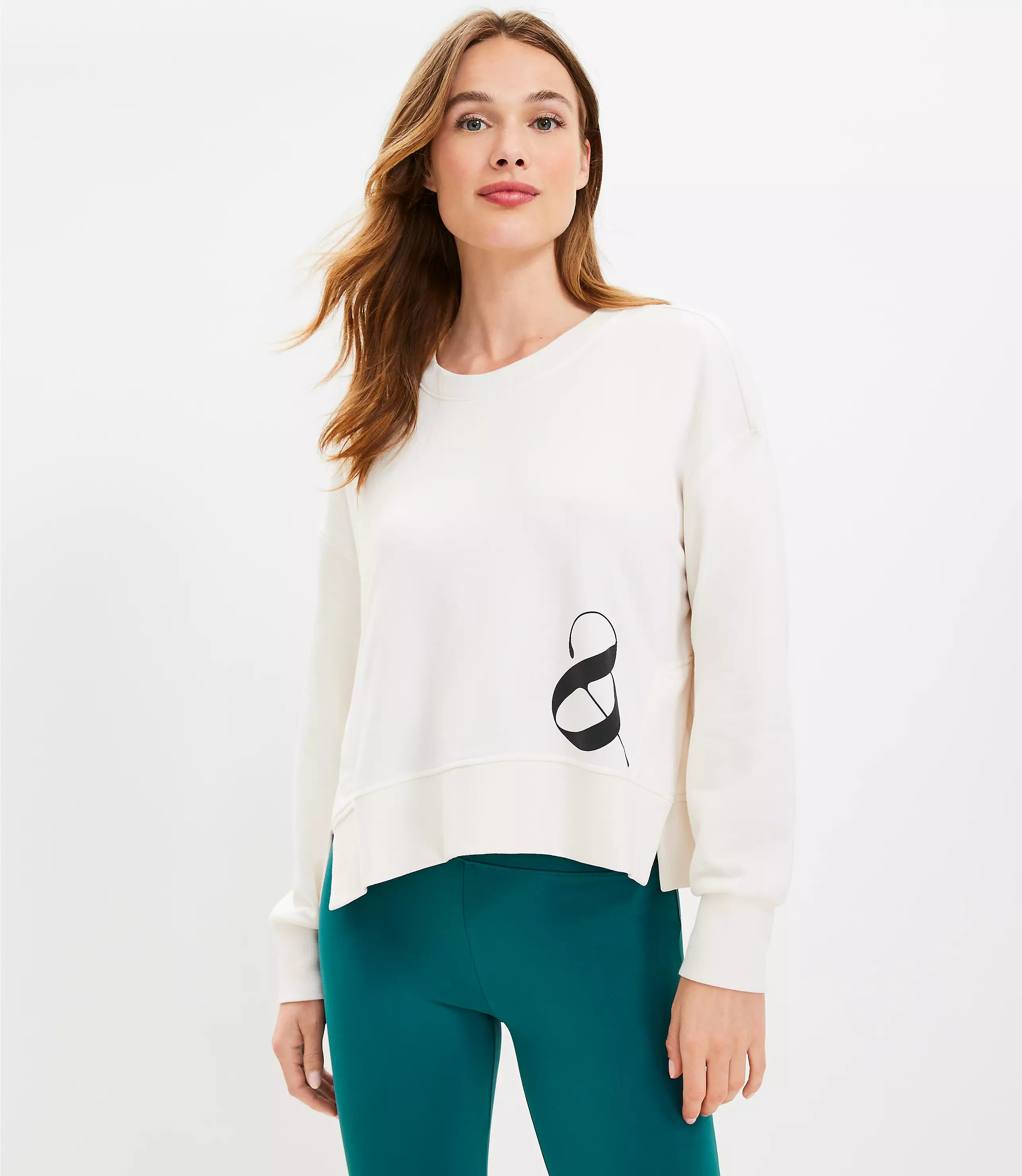 Lou & Grey Ampersand Cozy Cotton Terry Side Slit Sweatshirt | LOFT