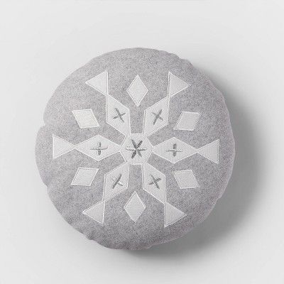 Reversible Snowflakes Round Decorative Pillow Red/Gray - Wondershop&#8482; | Target