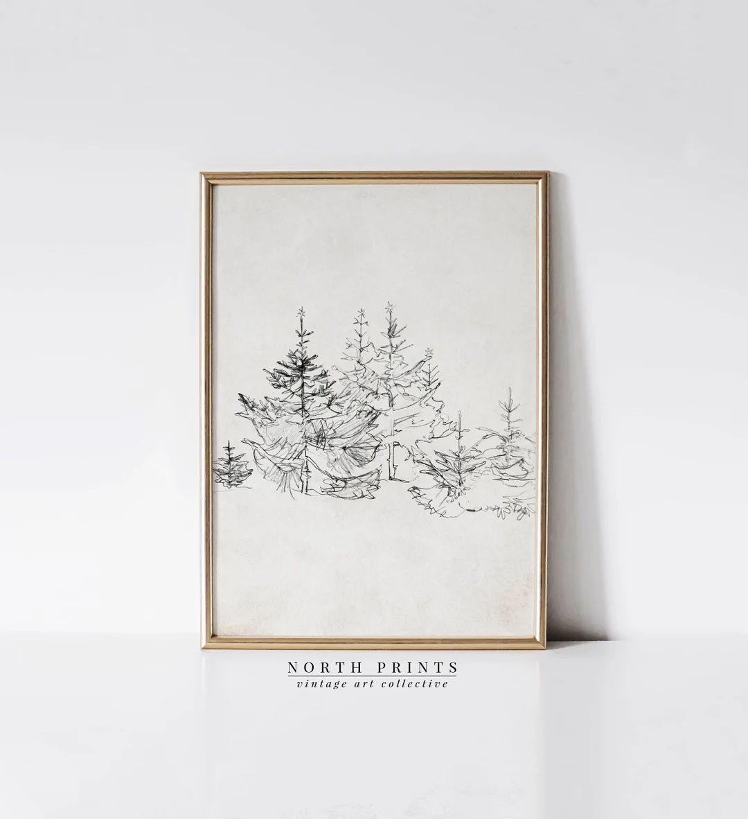 Simple Rustic Winter Sketch Art | Pine Christmas Tree Drawing Neutral | PRINTABLE Wall Art | Digital | Etsy (US)