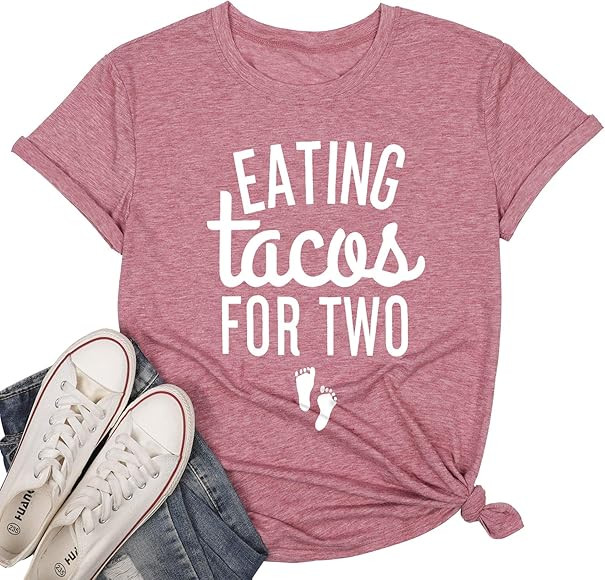 Eating Tacos for Two Maternity Shirt Cute Graphic Letter Print T-Shirt Pregnancy Announcement Short  | Amazon (US)