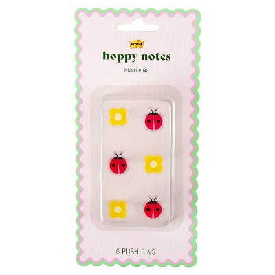 Post-it 6ct Ladybug and Yellow Flower Push Pins | Target