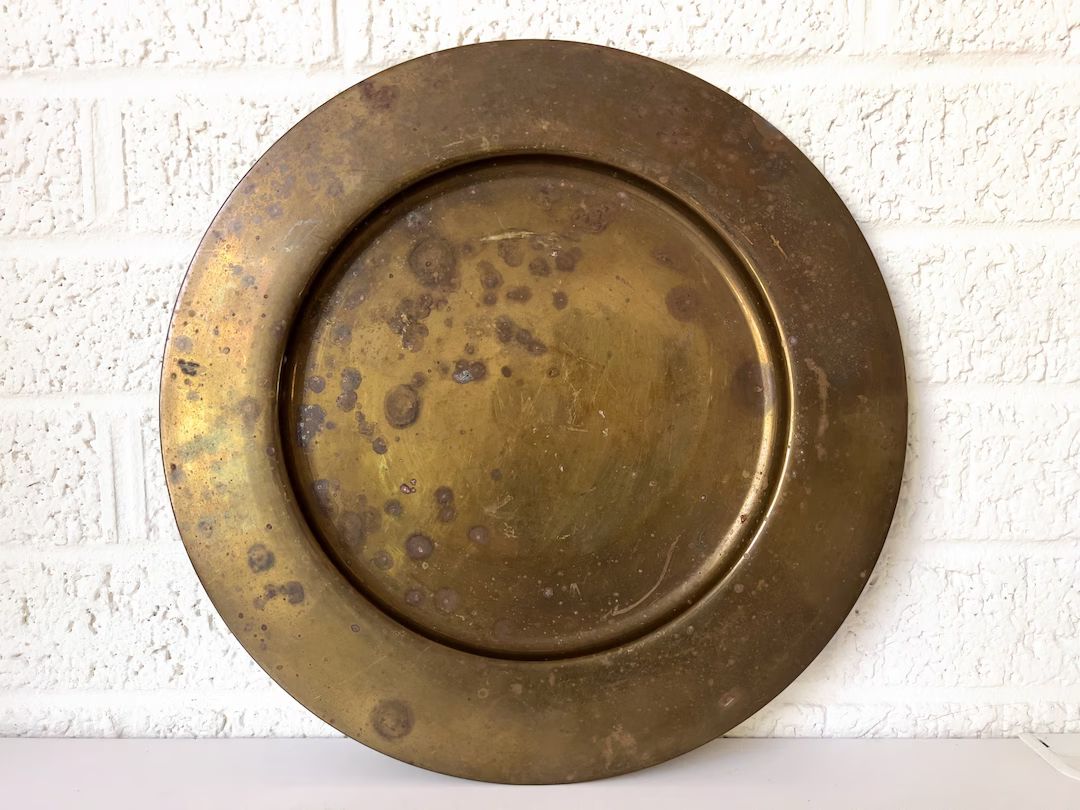 Vintage Brass Charger With Patina - Etsy | Etsy (US)