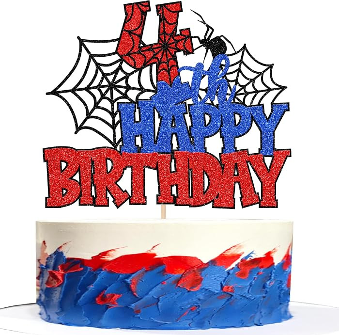 1 PCS Happy 4th Birthday Cake Topper Glitter Spider Web Cheers to 4 Years Four Birthday Cake Pick... | Amazon (US)