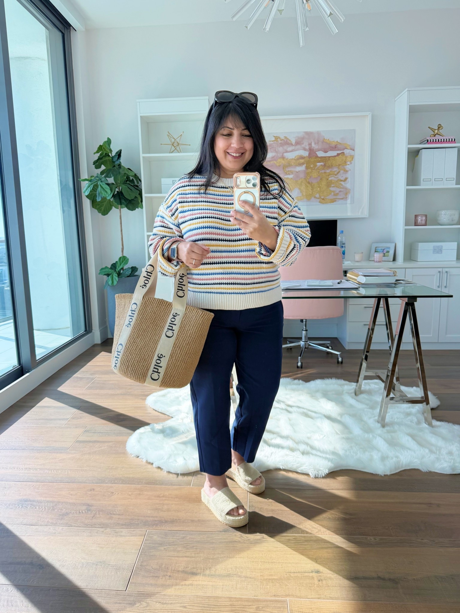 LOFT Sale! 40% off + an extra 25% off + free shipping! 

Loft colorful textured striped sweater size large petite. Athleta navy pants size 12 Petite. BEACH sandals. Chloe raffia tote bag. Prada sunglasses. 

Soring outfut idea, spring outfits, transition outfits, summer outfits, vacation outfits 

#LTKSaleAlert #LTKPetite #LTKMidsize