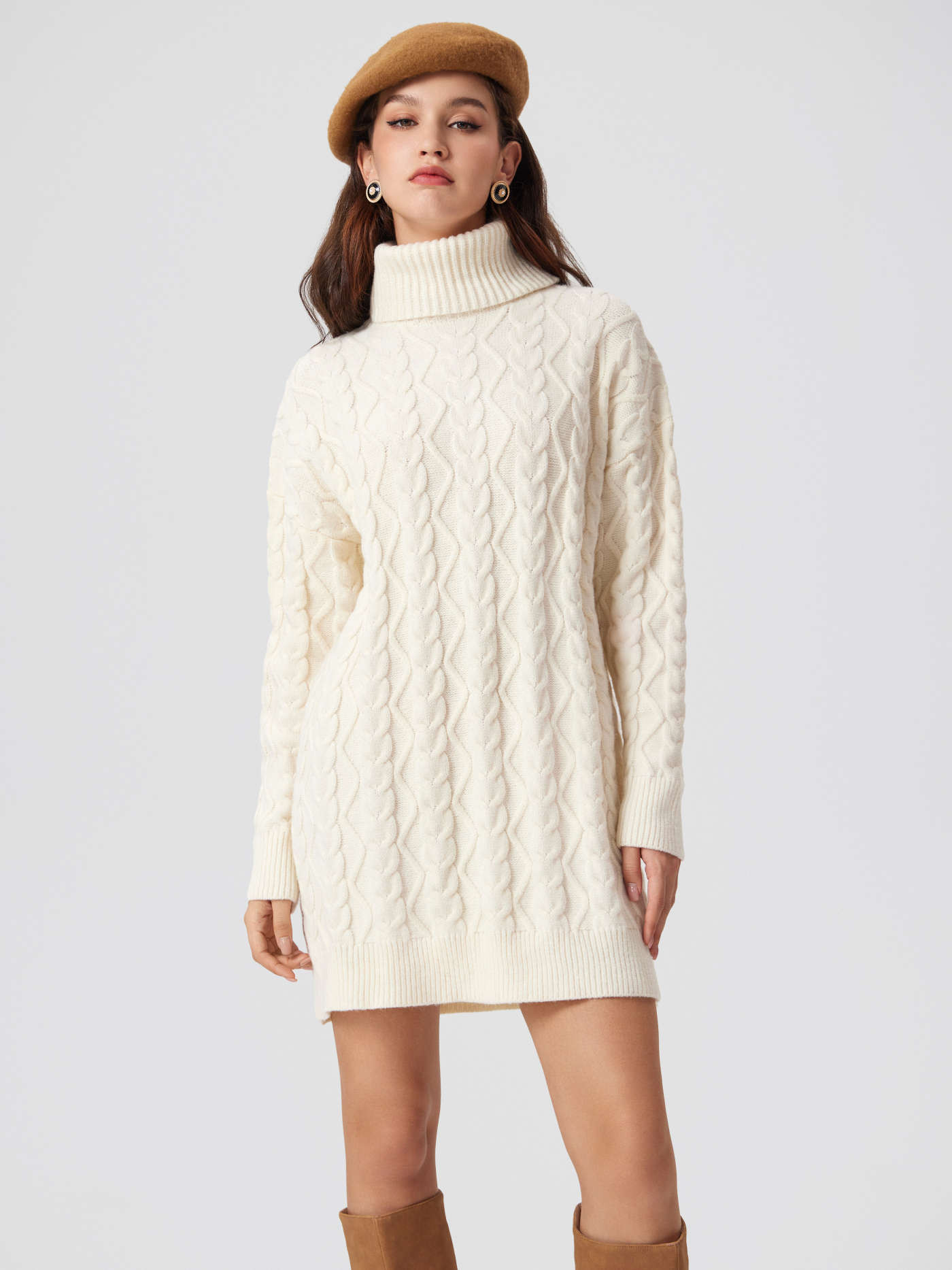 Knit High Neck Rib Dress | Cider