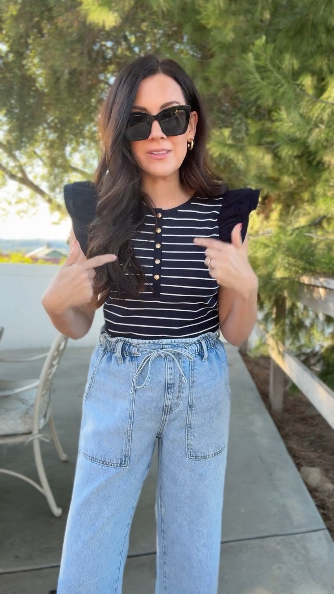 $14 striped ruffle tank😍 wearing a medium & small pull on jeans 

#LTKSeasonal #LTKFindsUnder50 #LTKFindsUnder100