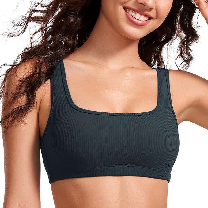 CRZ YOGA Butterluxe Ribbed Sports Bras for Women - Square Neck Wireless Padded Bra Low Coverage Y... | Amazon (US)