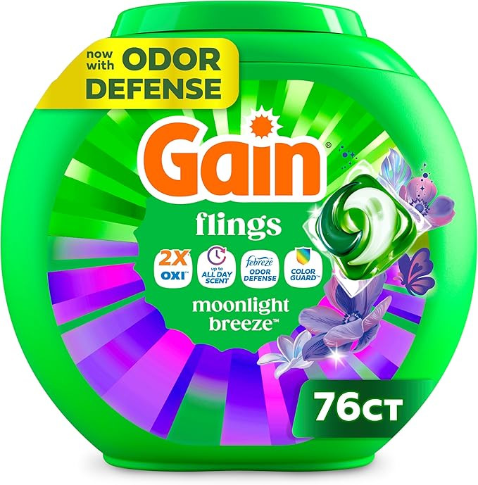 Gain Flings Liquid Washing Detergent Pods with Odor Defense + Color Guard, Moonlight Breeze Scent... | Amazon (US)