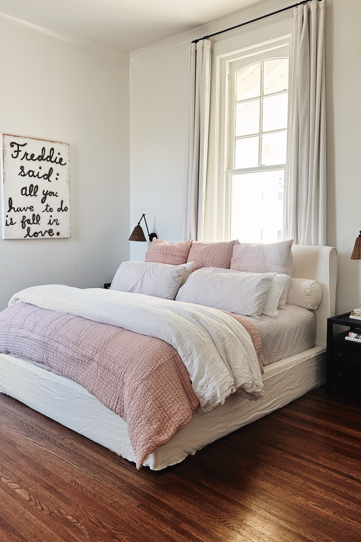 Spring bedding refresh 🤍 stripes, linen & a big cozy quilt 

#LTKMostLoved #LTKHome #LTKSeasonal