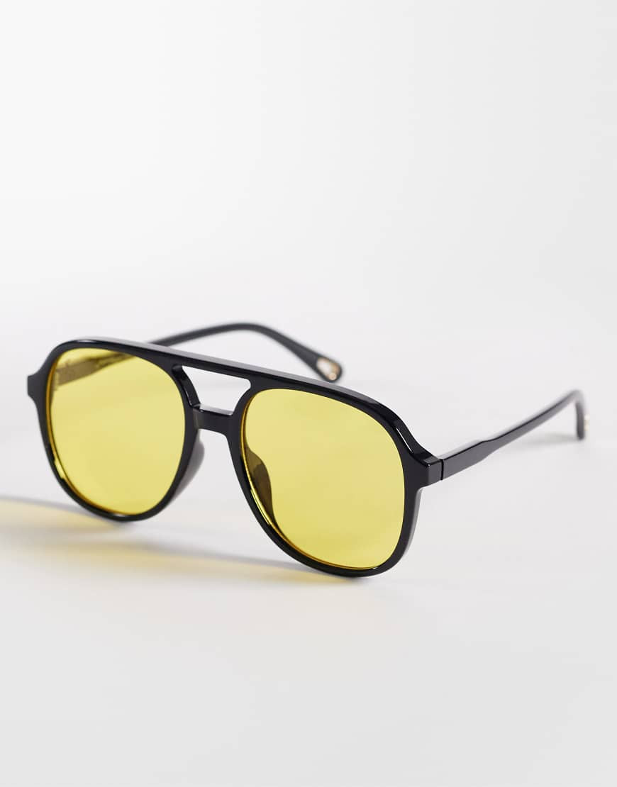 Jeepers Peepers aviator sunglasses in black with yellow lens | ASOS (Global)
