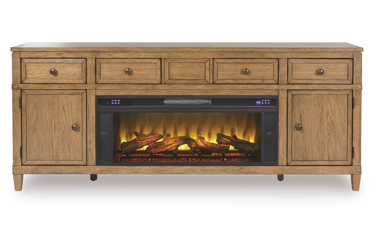 Sharlance 81 Inch TV Stand with Electric Fireplace In Light Brown | 1stopbedrooms