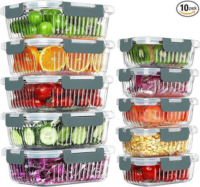 KOMUEE 10 Packs Glass Meal Prep Containers with Lids, Glass Food Storage Containers Set, Airtight... | Amazon (US)