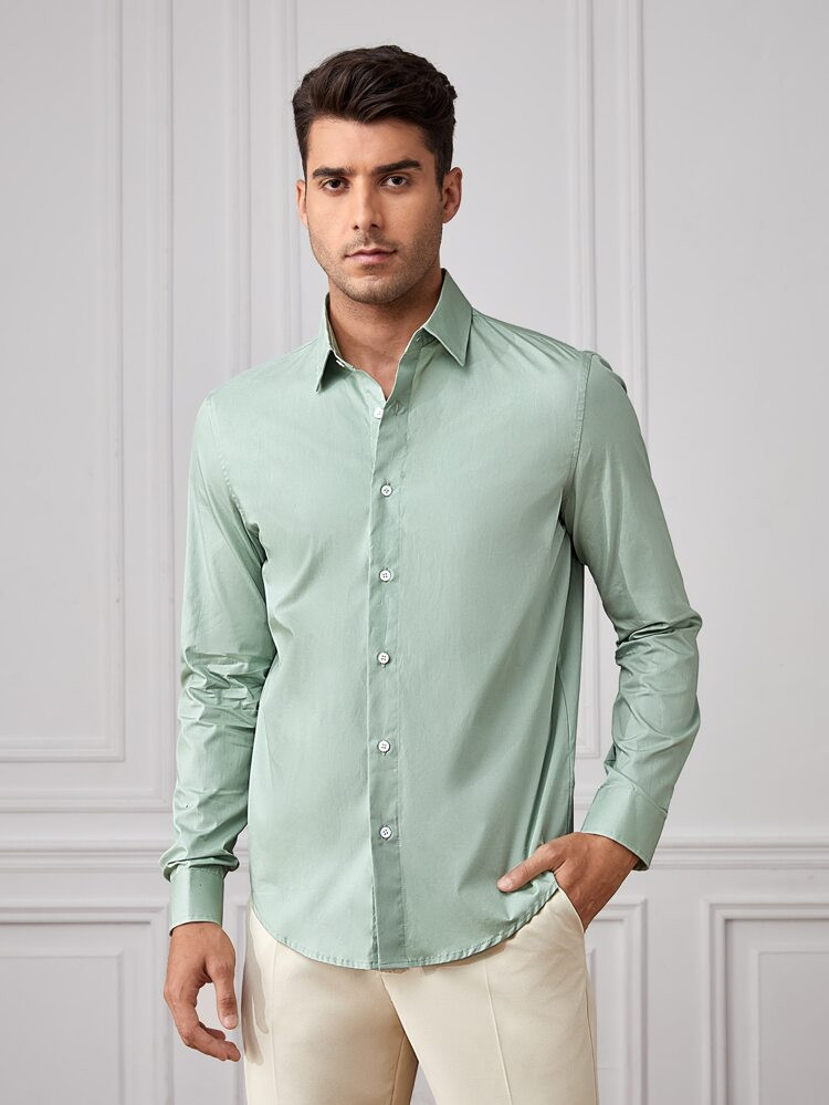 SHEIN Men Solid Button Up Shirt | SHEIN