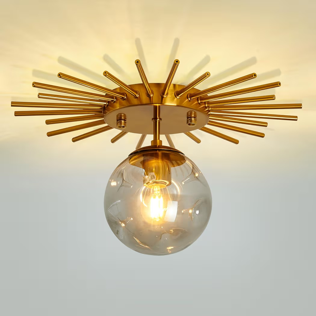 UOFUS Gold Sunburst Semi Flush Mount Ceiling Light Fixture with Glass Globe 1-Light Small Chandel... | Amazon (US)