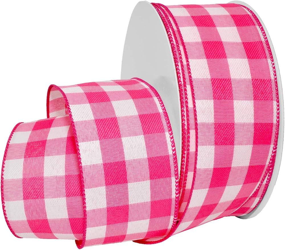 Morex Ribbon Wired Gingham Style Ribbon Shocking Pink | Amazon (US)