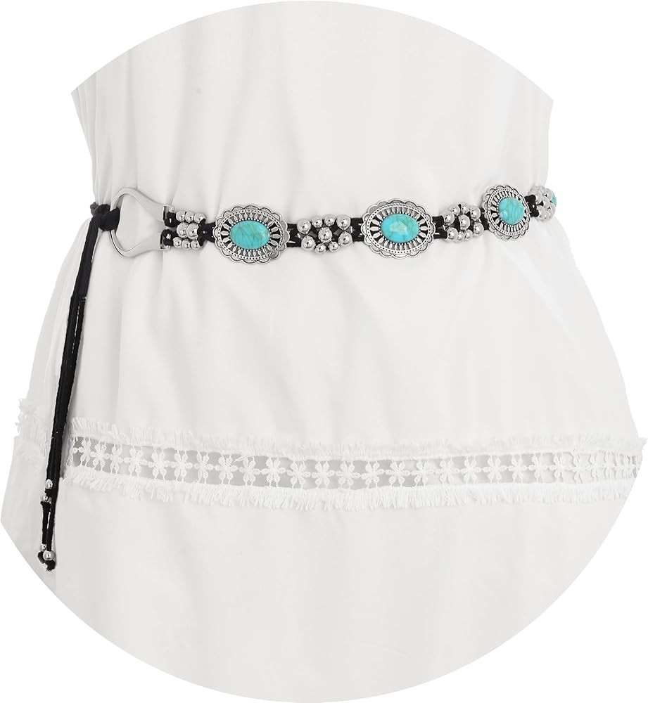 ELABEST Concho Belt Turquoise Chain Belt Cowgirl Waist Belt Western Belts for Women Dresses | Amazon (US)