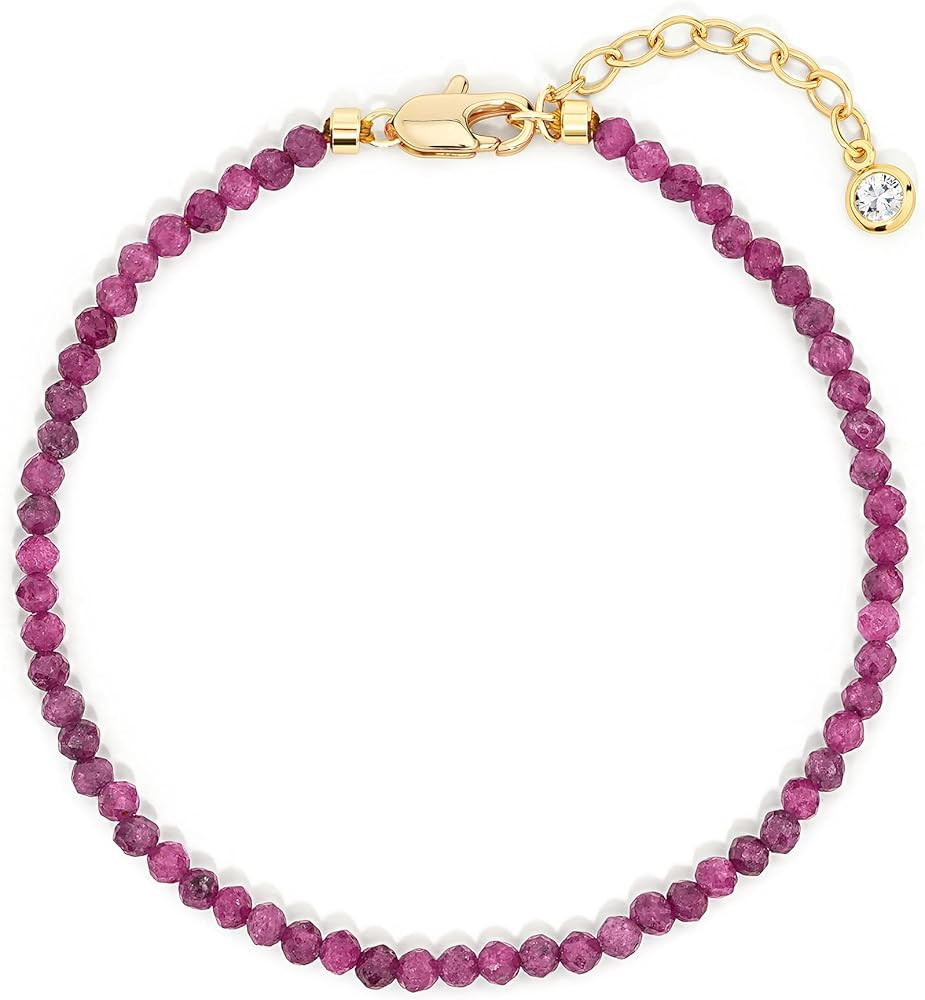 Bead Bracelet for Women, Layered Stone Mixed Bracelets 18K Gold Plated Dainty Handmade Link Brace... | Amazon (US)