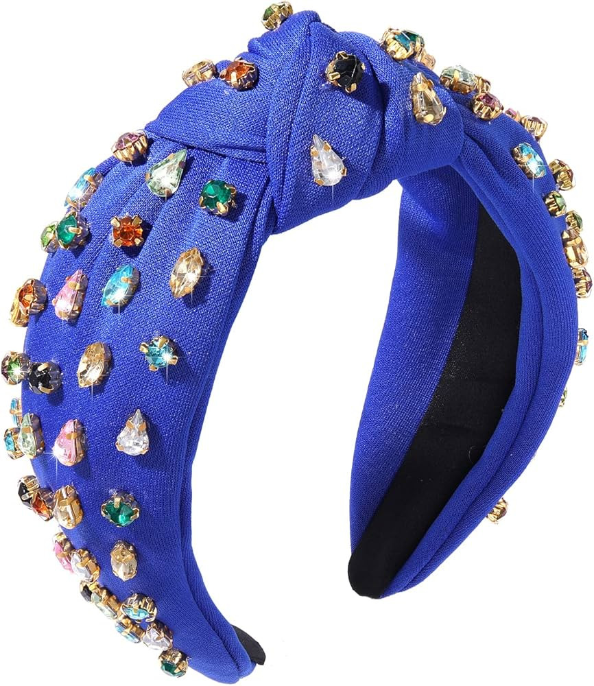NVENF Crystal Knotted Headbands for Women, Beaded Jeweled Headbands, Wide Top Knot Headbands Summ... | Amazon (US)