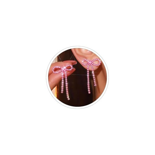 Pink Bow Earrings Valentines Earrings for Women Pink Rhinestone Bow Earrings Bowknot Dangle Earring Sparkly Coquette Jewelry Valentines Day Outfits for Women Wedding Earings for Brides Valentine's Day Gifts for Her (Style 1 - pink) | Amazon (US)