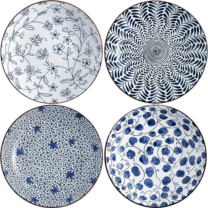 Swuut Ceramic Salad Plate Set,Blue and White 8 inch Serving Plates Floral Dinner Shallow Plates S... | Amazon (US)