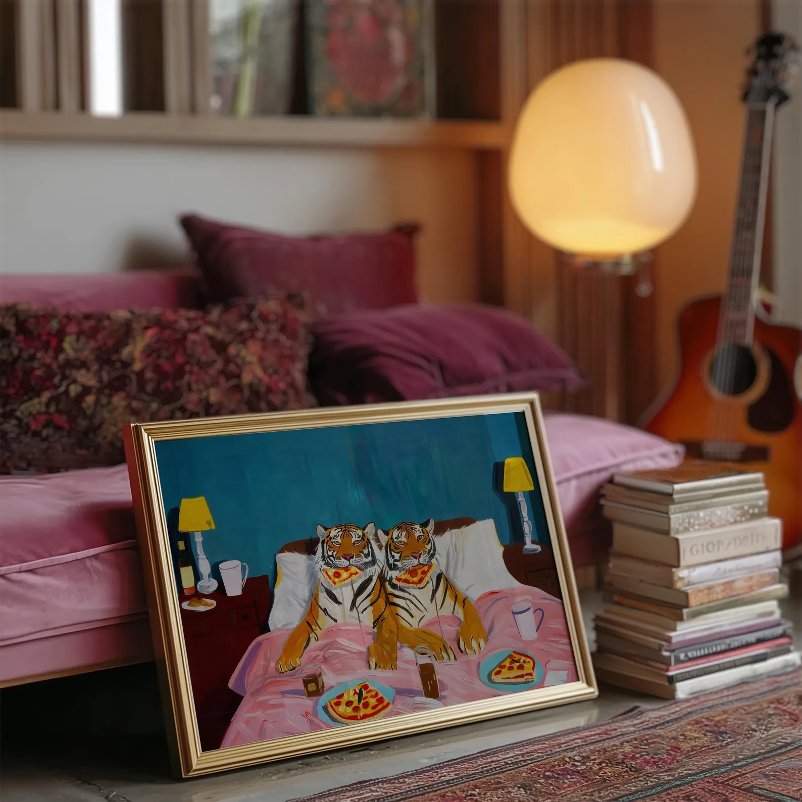 Tigers Eating Pizza Canvas Print: Whimsical Foodie Wall Art | Etsy (US)