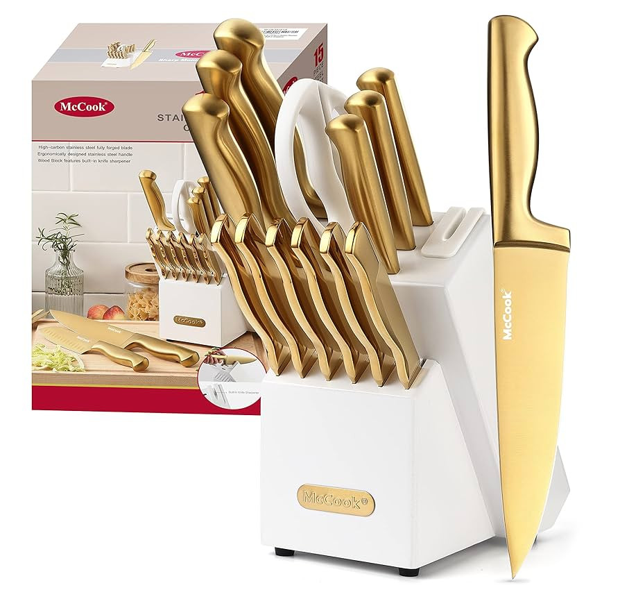 McCook® Knife Sets, Golden Titanium Stainless Steel Kitchen Knife Block Sets with Built-in Sharp... | Amazon (US)