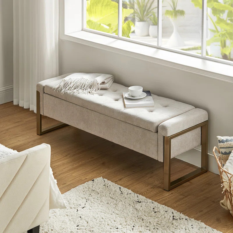 Shanieka 55.3'' W Modern Upholstered Flip Top Storage Bench with Button-Tufted and Metal Foots | Wayfair North America